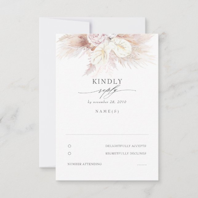 Anthuriums and Pampas Grass Wedding RSVP Card (Front)