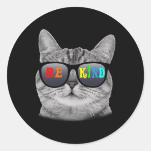 Anti-bullying Cat Choose To Be Kind Rainbow Long S Classic Round Sticker