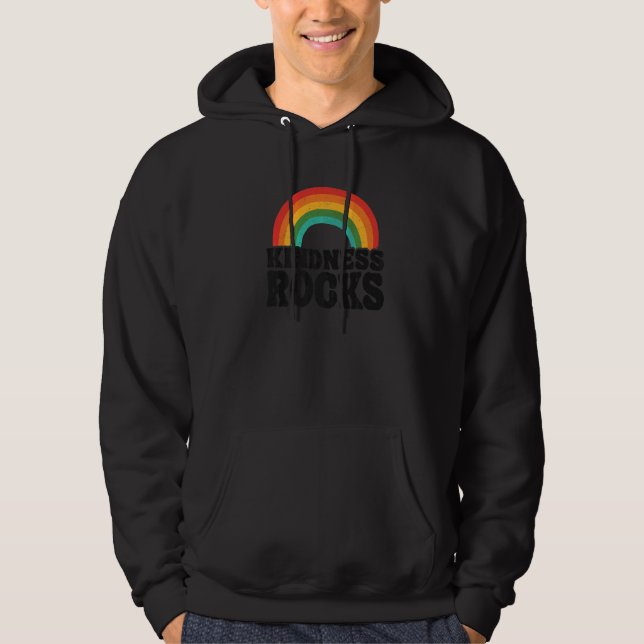 Anti Bullying Hippie Retro Teacher Rainbow Kindnes Hoodie (Front)