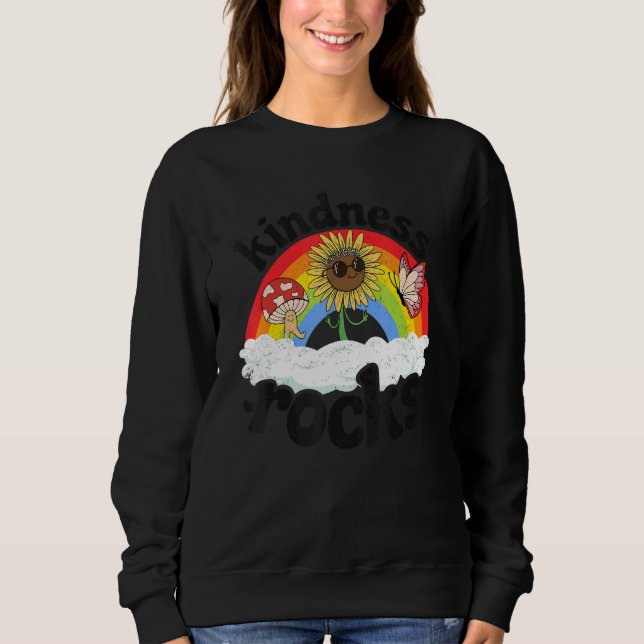 Anti Bullying Hippie Retro Teacher Rainbow Kindnes Sweatshirt (Front)