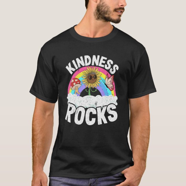Anti Bullying Hippie Retro Teacher Rainbow Kindnes T-Shirt (Front)