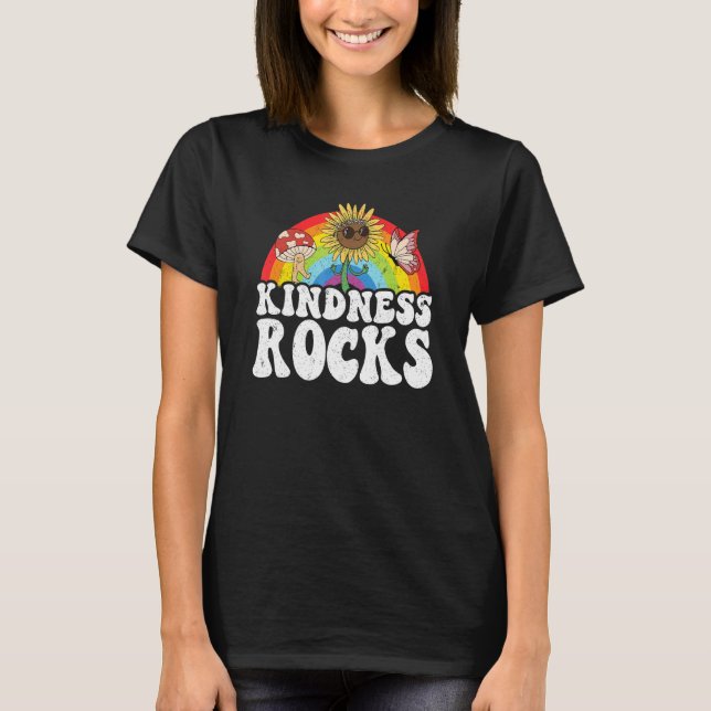 Anti Bullying Hippie Retro Teacher Rainbow Kindnes T-Shirt (Front)