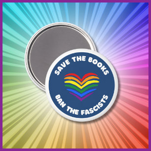 Anti-Censorship Book Banning Round Rainbow Heart Magnet