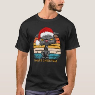 Anti Christmas I Hate Christmas Bored Cat Retro Sa T-Shirt