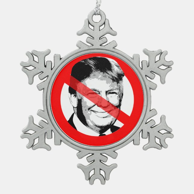 Anti Donald Trump Crossed Out Face Snowflake Pewter Christmas Ornament (Front)