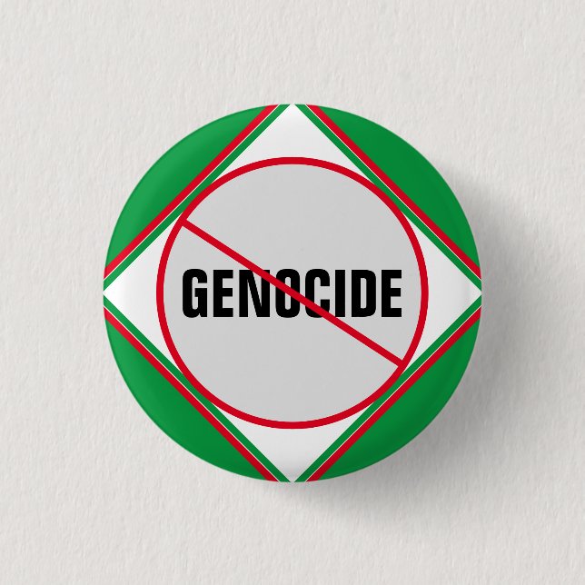 Anti-Genocide Red Green  3 Cm Round Badge (Front)
