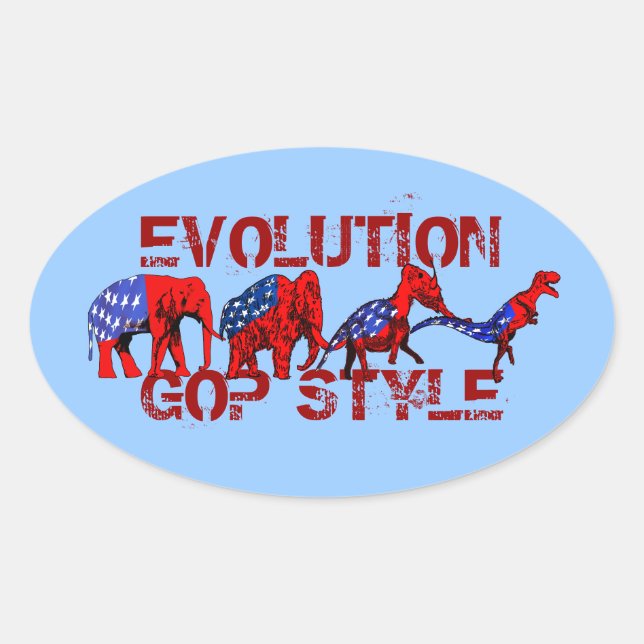 Anti-GOP Anti-Republican Evolution Satire Oval Sticker (Front)