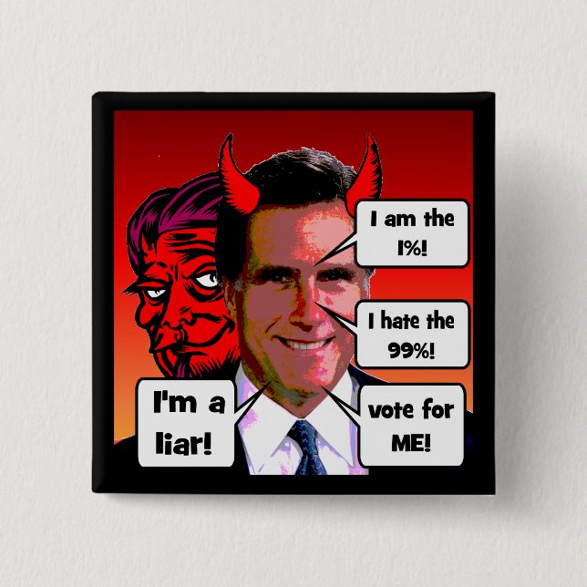 anti Mitt Romney 15 Cm Square Badge (Front)