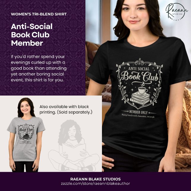Anti-Social Book Club Member Women's (White Print) Tri-Blend Shirt (Creator Uploaded)