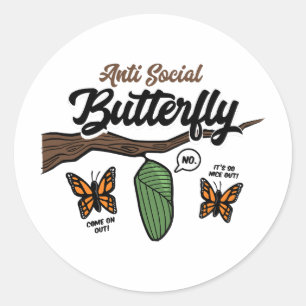 Anti Social Butterfly Classic Round Sticker