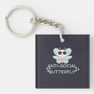 Anti-Social Butterfly Cute Graphic Key Ring