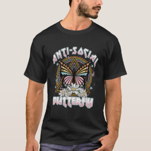 Anti-Social Butterfly Funny Retro Vintage Design T-Shirt