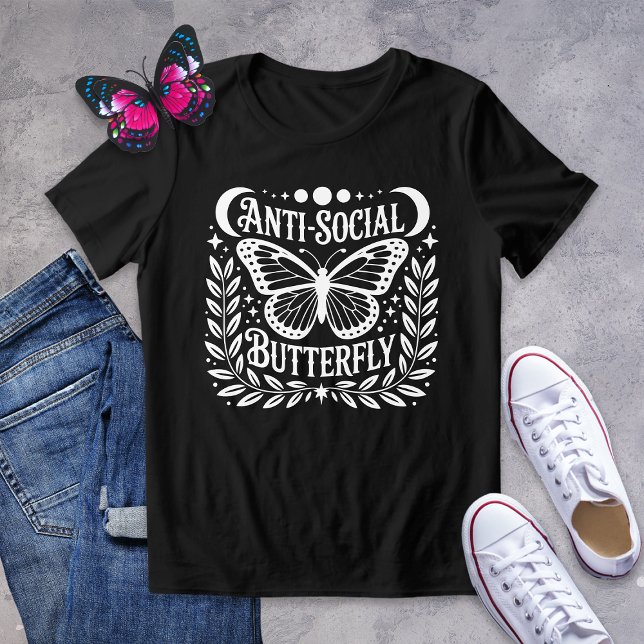 Anti-Social Butterfly Gothic Graphic Tee Shirt (Creator Uploaded)