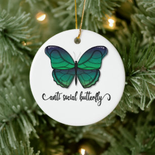 Anti Social Green Butterfly Ceramic Tree Decoration