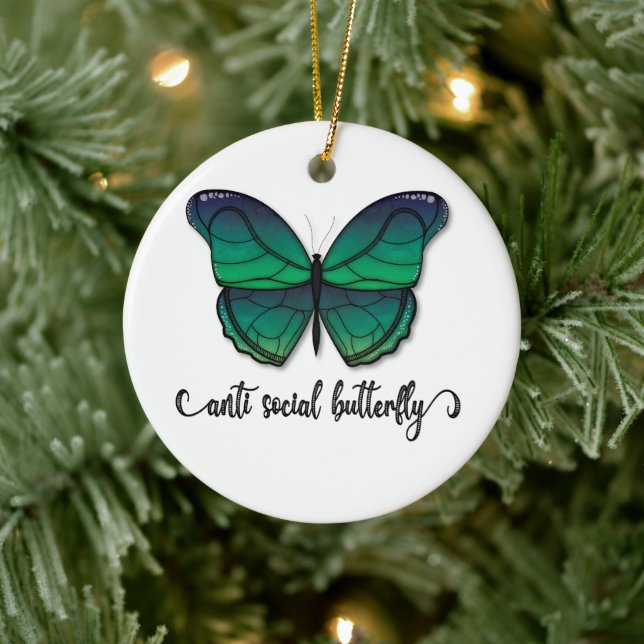 Anti Social Green Butterfly Ceramic Tree Decoration (Tree)