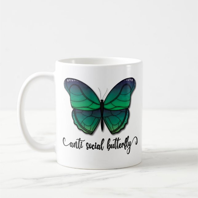 Anti Social Green Butterfly Coffee Mug (Left)