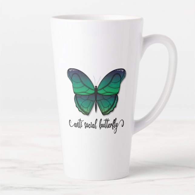 Anti Social Green Butterfly Latte Mug (Right)