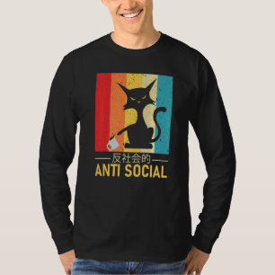 Anti Social Japanese Cat Text Aesthetic Vintage Ca T-Shirt