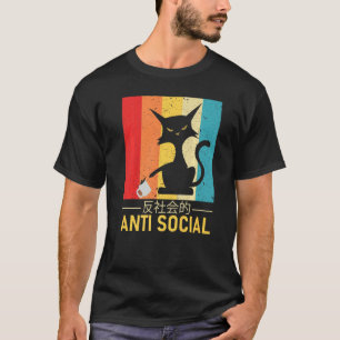 Anti Social Japanese Cat Text Aesthetic Vintage Ca T-Shirt