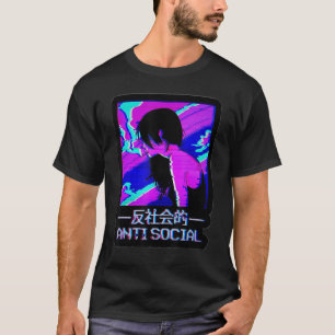 Anti Social Japanese Text Aesthetic Vaporwave  Gif T-Shirt