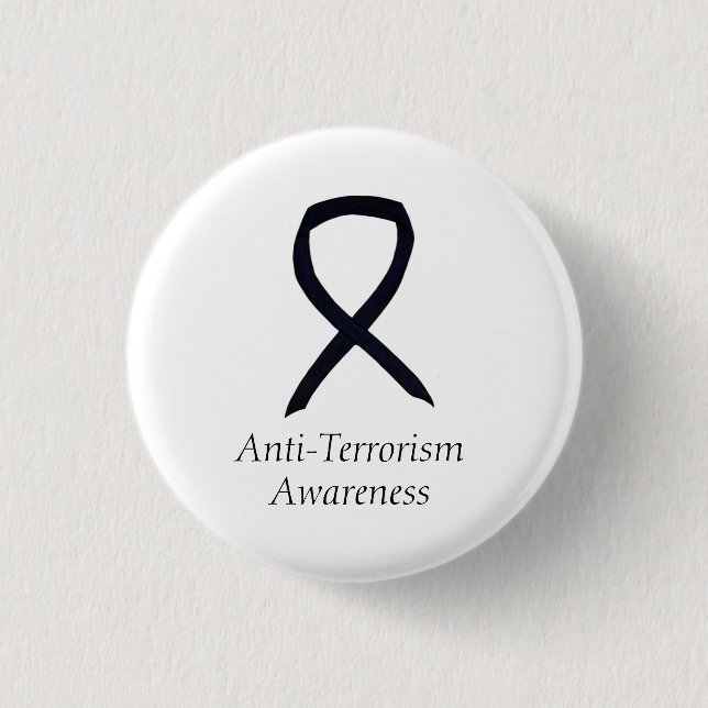 Anti-Terrorism Awareness Black Ribbon Button Pin (Front)