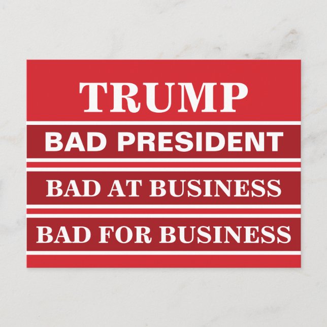 Anti-Trump Bad Business President Vote Blue Postcard (Front)