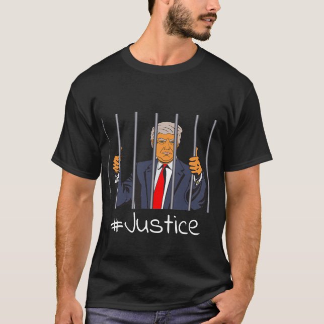 Anti Trump, Donald in Jail behind Bars Justice T-Shirt (Front)