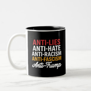 Anti Trump Hate Lies and Fascism Resist Anti Trump Two-Tone Coffee Mug