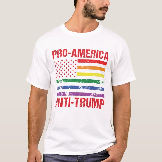 Anti Trump LGBT Pride US Flag Pro America Liberal T-Shirt (Front)