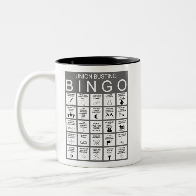 Anti Union Bingo Two-Tone Coffee Mug (Left)