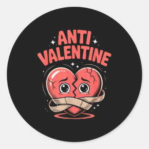 Anti Valentine Broken Heart Cute Bandaged Heart Classic Round Sticker