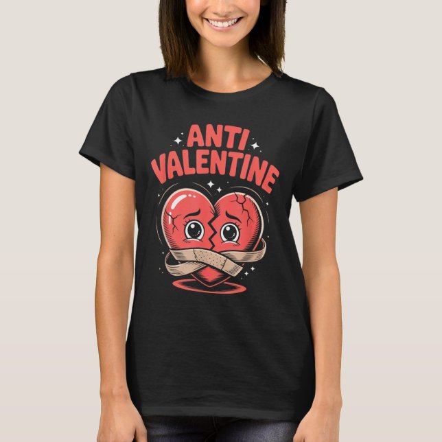 Anti Valentine Broken Heart Cute Bandaged Heart  T-Shirt (Front)