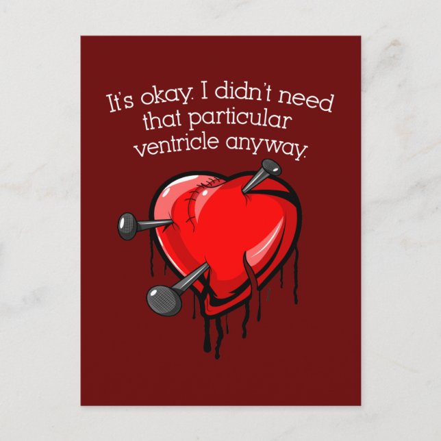 Anti-Valentine Broken Heart Holiday Postcard (Front)