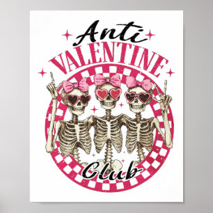 Anti Valentine Club Funny Valentine's Day Vintage  Poster