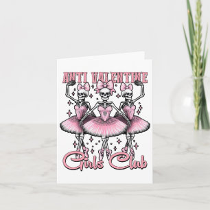 Anti-valentine Girls Club Skeletons In Pink Card