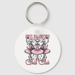 Anti-valentine Girls Club Skeletons In Pink  Key Ring