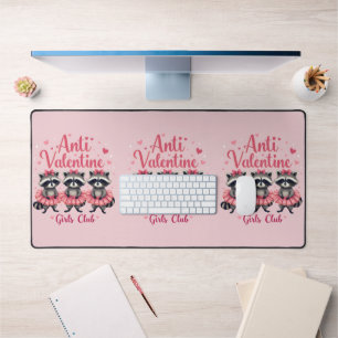 Anti Valentine’s Day Funny Racoon Cute Kawaii Desk Mat
