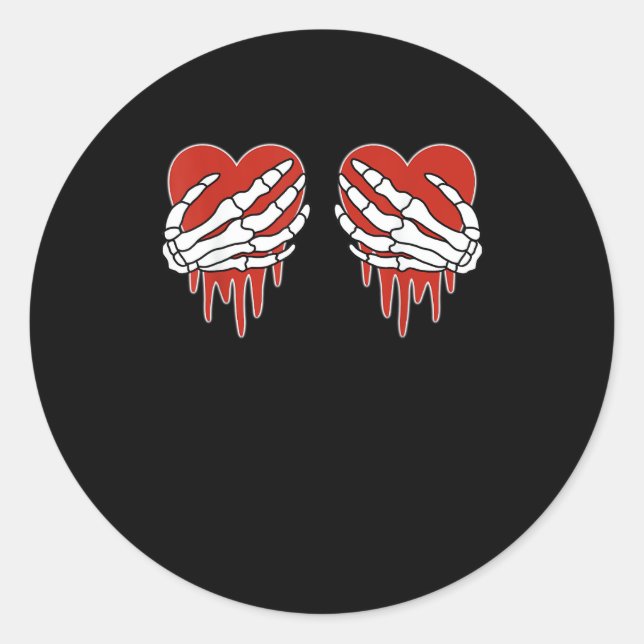 Anti Valentine Skeleton Hands Heart Goth Classic Round Sticker (Front)
