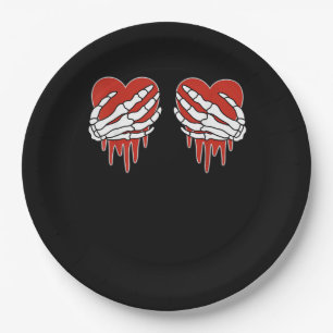 Anti Valentine Skeleton Hands Heart Goth Paper Plate