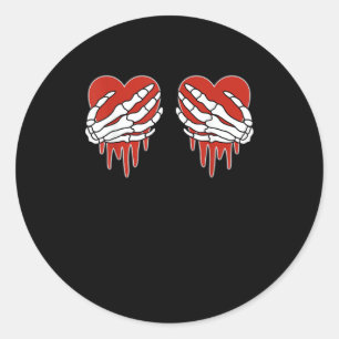 Anti Valentine Skeleton Heart Gothic Style Classic Round Sticker