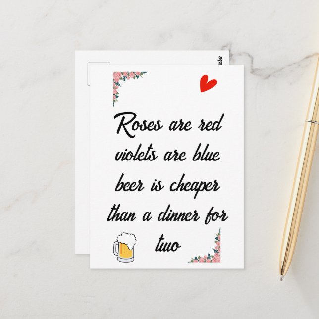 Anti Valentine's Day Beer Funny Card (Front/Back In Situ)