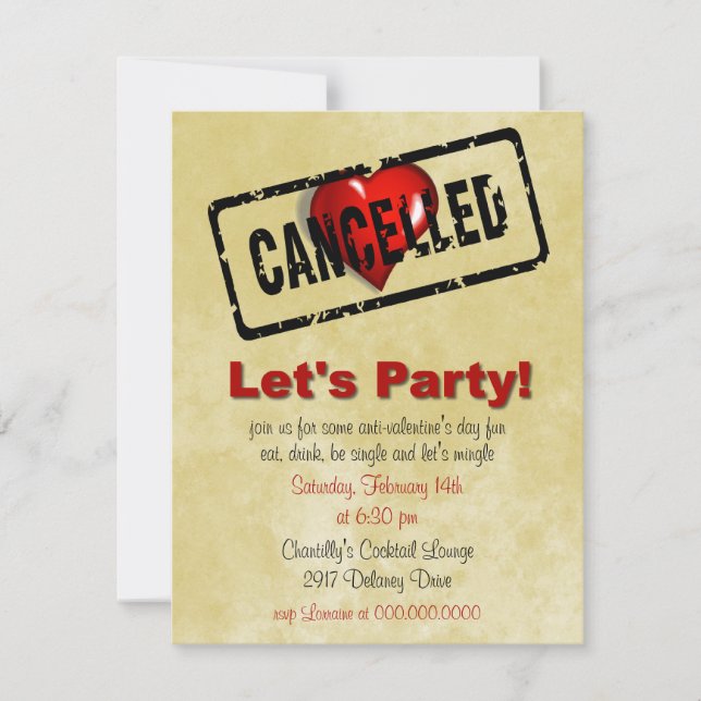 Anti-Valentine's Day Single's Party invitation (Front)