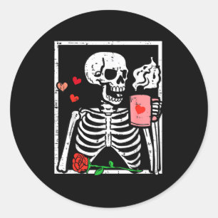 Anti Valentines Day Skeleton Coffee Funny Men Wome Classic Round Sticker