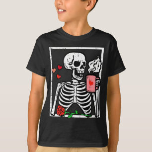 Anti Valentines Day Skeleton Coffee Funny Men Wome T-Shirt