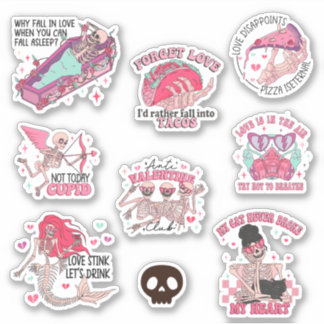 Anti-Valentines Day Skeleton Sticker Bundle