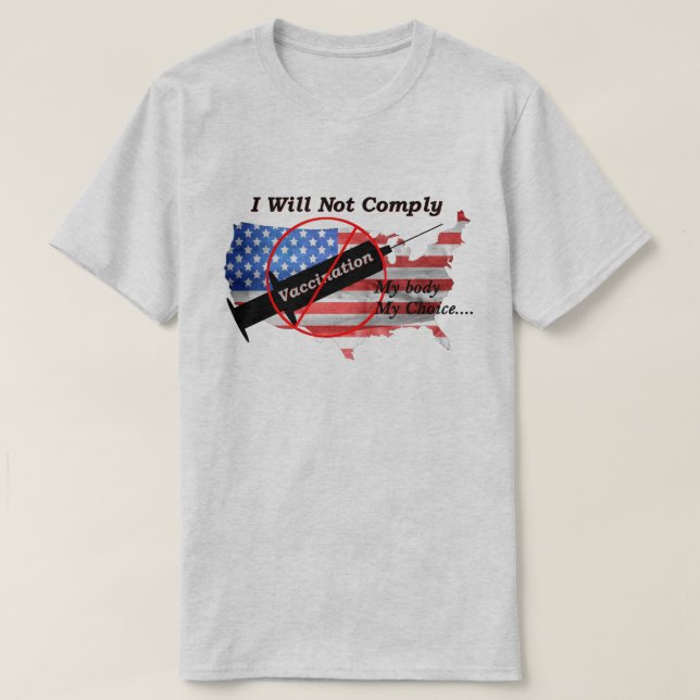 Anti Vax My Body My Choice Red White Blue US Flag T-Shirt (Design Front)