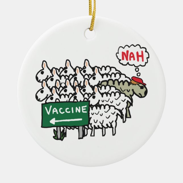 Anti Vax Sheep Vaccination Ceramic Tree Decoration (Front)