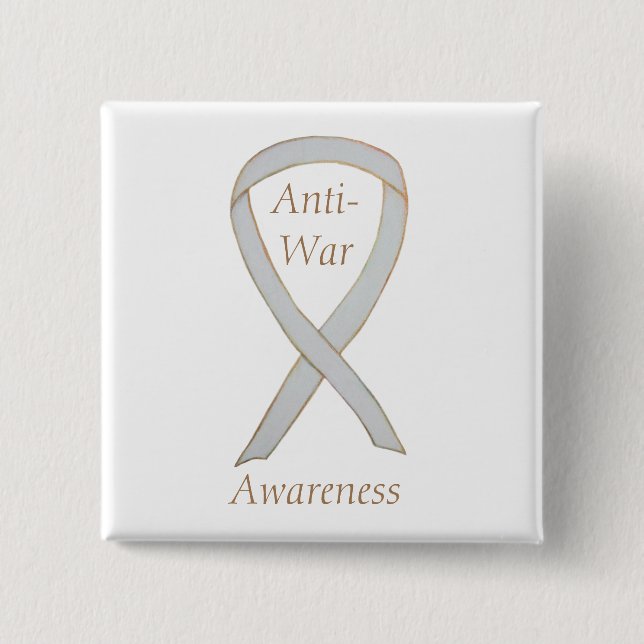 Anti-War Awareness Custom White Ribbon Pin (Front)
