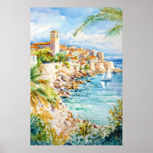 Antibes Watercolor Vintage Travel Poster Ski