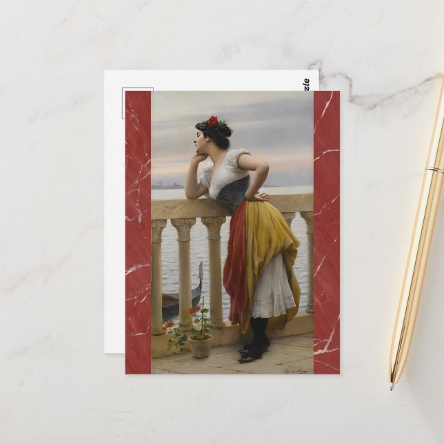 Anticipation by Eugene de Blaas, Art Postcard (Front/Back In Situ)